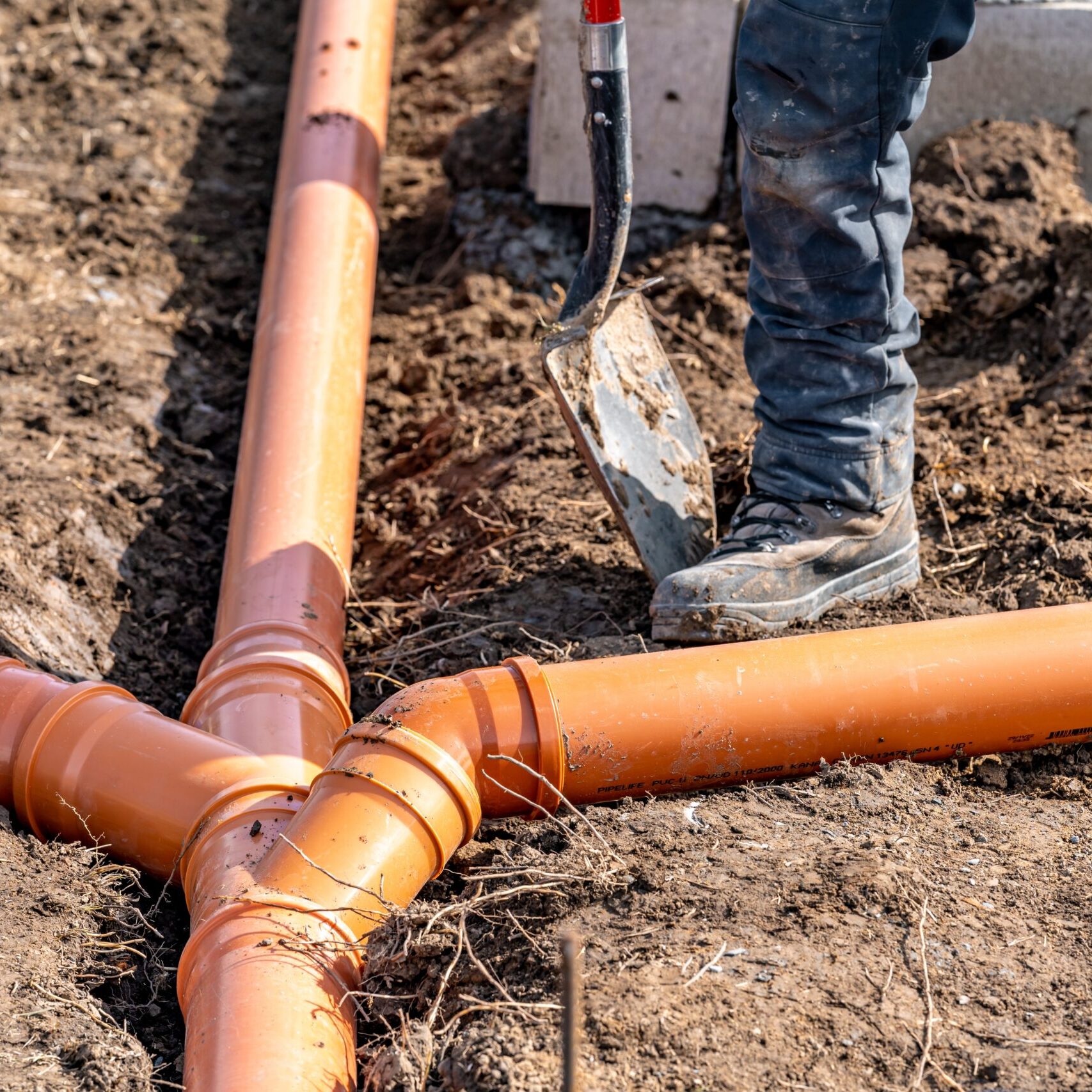 Installation,Of,A,Sewage,Plastic,Pipe,During,The,Construction,Of